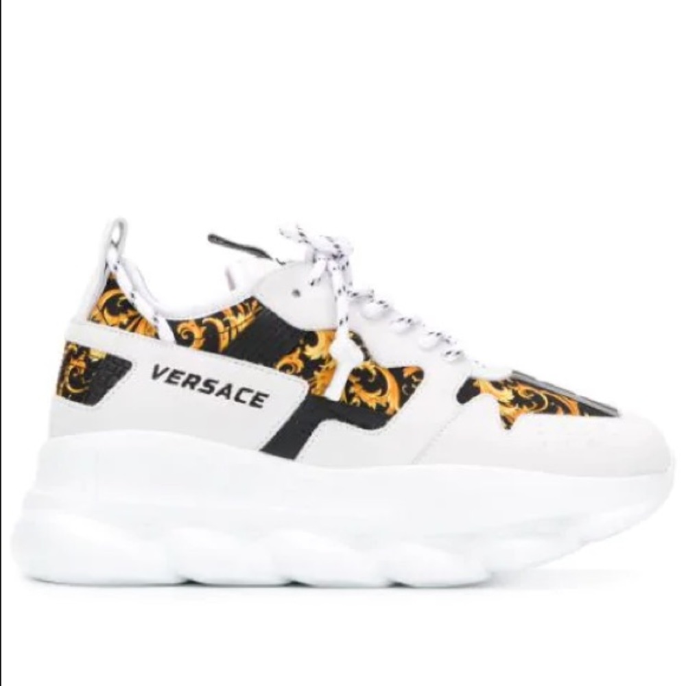 Versace White gold and black chain Reaction sneakers